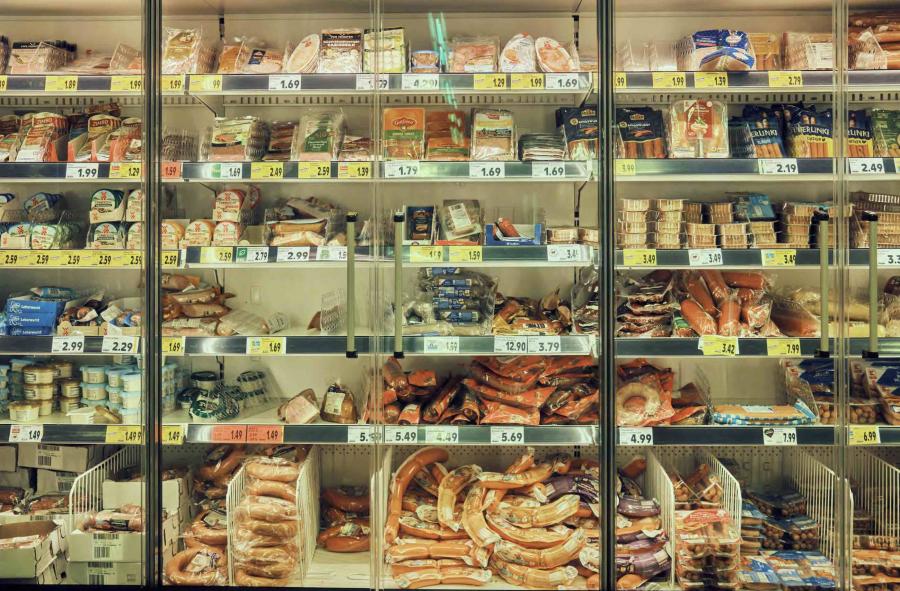 meat aisle in supermarket